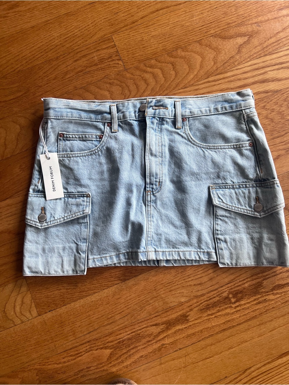 Denim Forum Light Blue Denim Mini Skirt with Cargo Pockets